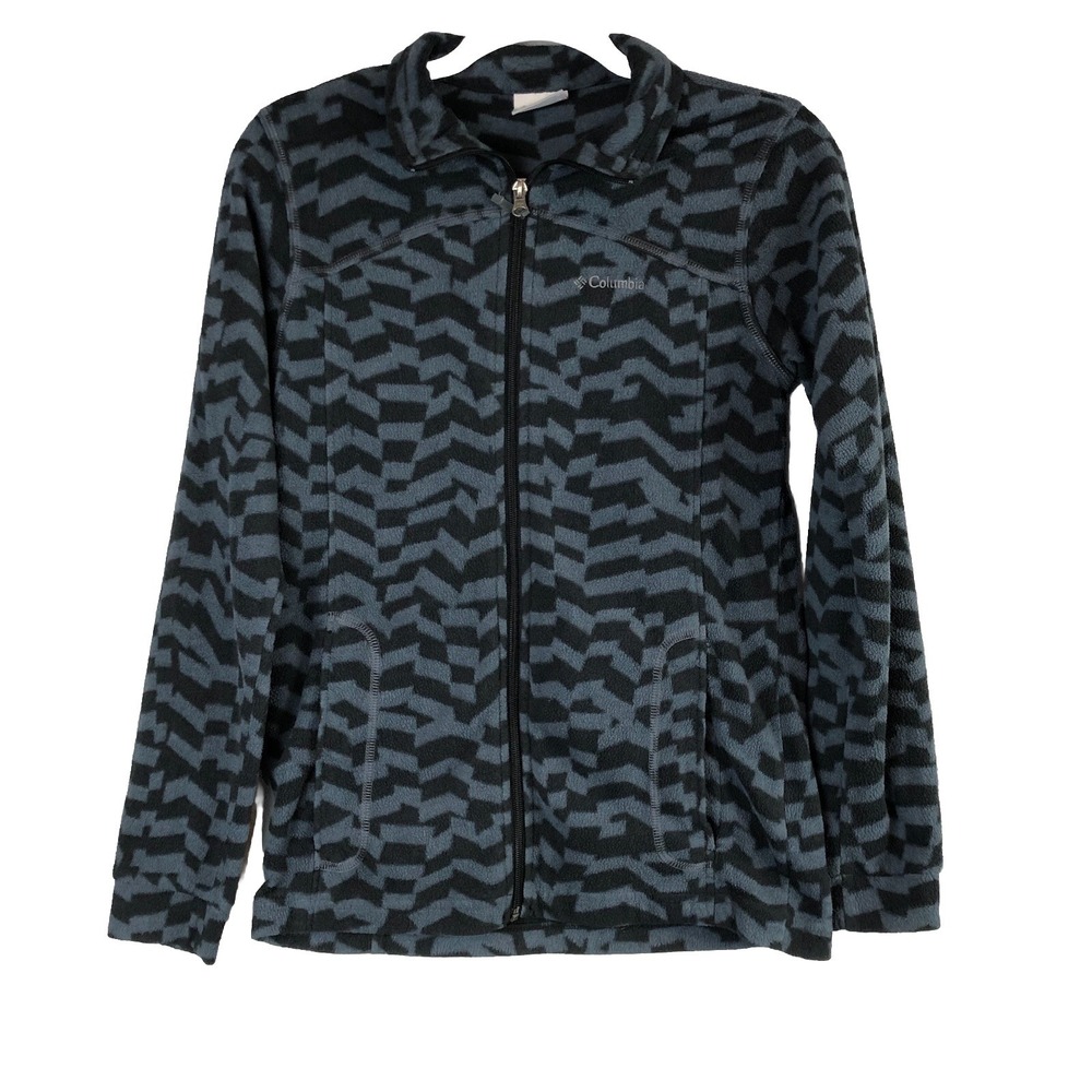 Columbia Fleece Full Zip Jacket‎ Womens Large Grey Gray Black Long Sleeve Flaw